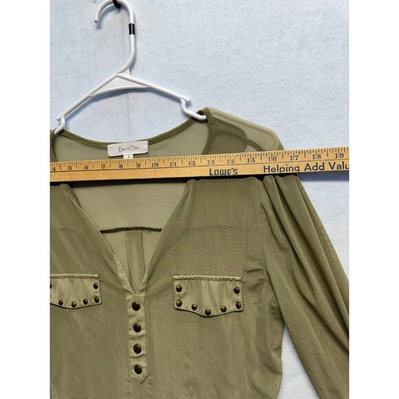 Eden & Olivia Womens Olive Long Sleeve Button Down Blouse Top Size Small - Picture 5 of 7